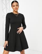 Na-kd Long Sleeve Skater Dress In Black