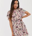 Vila Petite Floral Mini Dress With Angel Sleeve - Multi