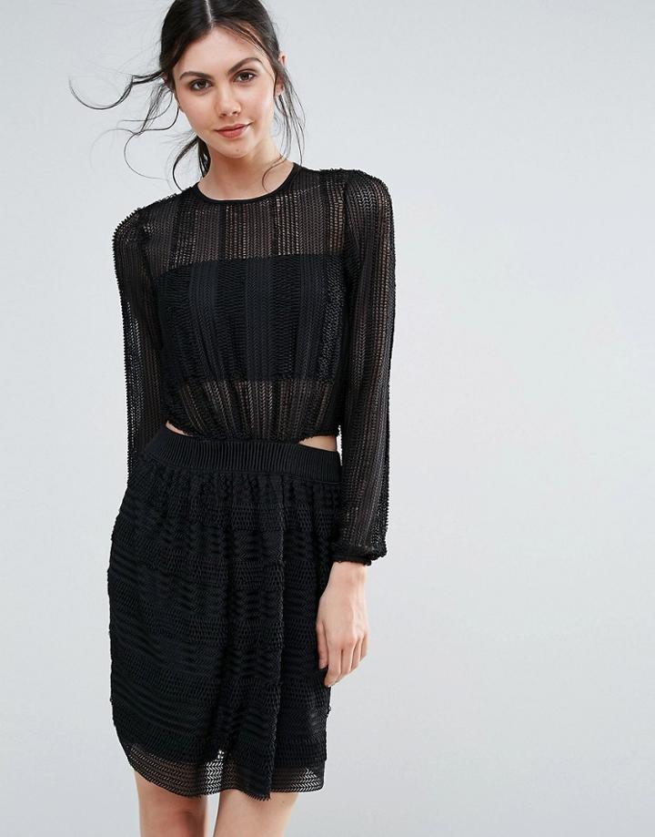 Endless Rose Long Sleeve Textured Skater Dress - Black