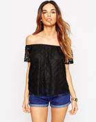 Asos Top With Lace Off Shoulder - Black