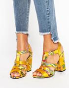 New Look Summer Brocade Heeled Platform Sandal - Yellow