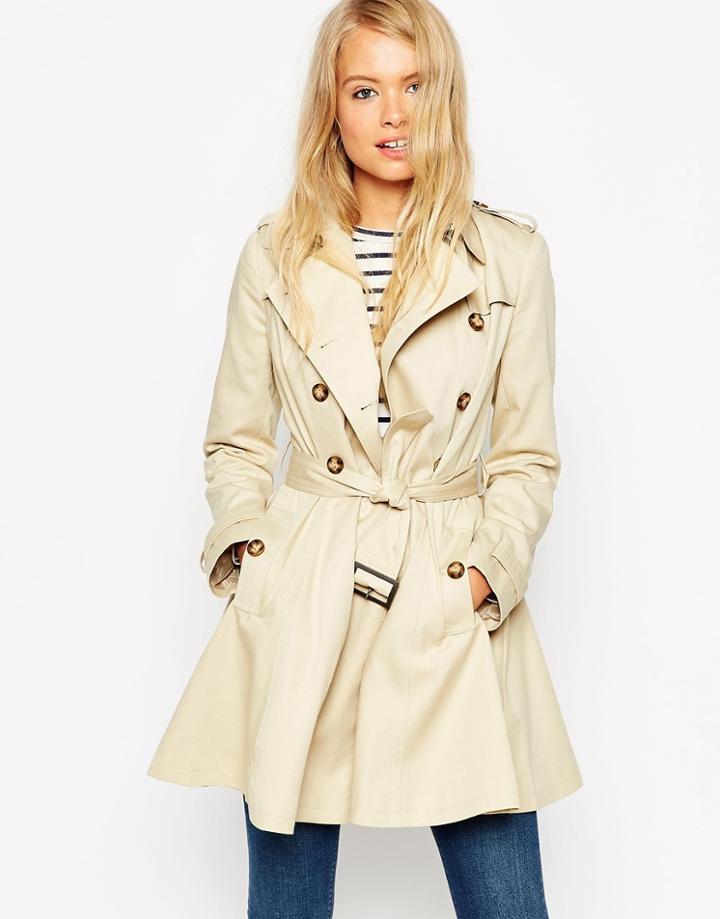 Asos Trench With Utility Detail In Skater Fit - Stone