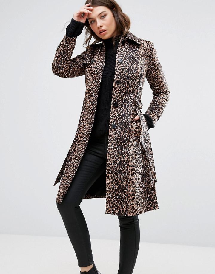 Helene Berman Leopard Print Trench Coat - Brown