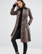Helene Berman Leopard Print Trench Coat - Brown
