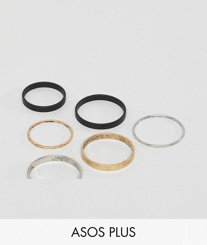 Asos Plus Midi Ring Pack In Burnished Finish - Multi