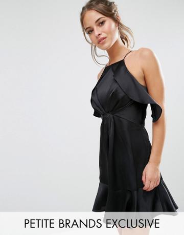 Jarlo Petite High Neck Ruffle Detail Cami Mini Dress - Black