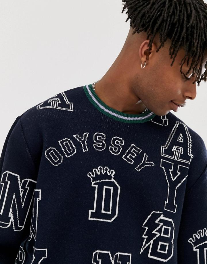 Asos Design Knitted Sweater With Slogan Placement - Blue
