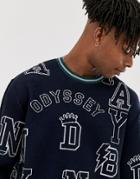 Asos Design Knitted Sweater With Slogan Placement - Blue