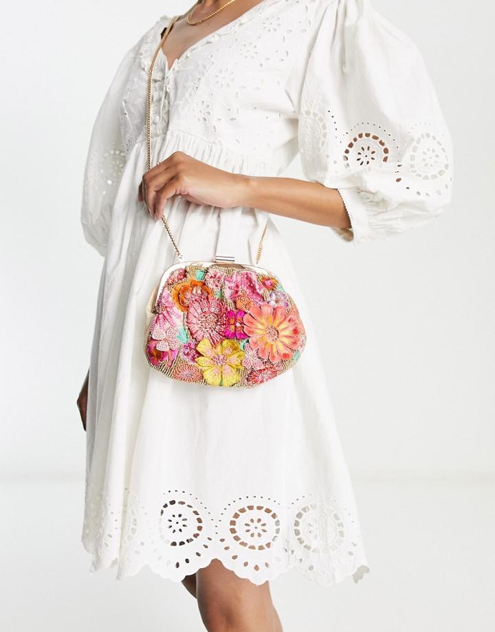 Accessorize Clutch Bag In Bright Flower Beading-multi