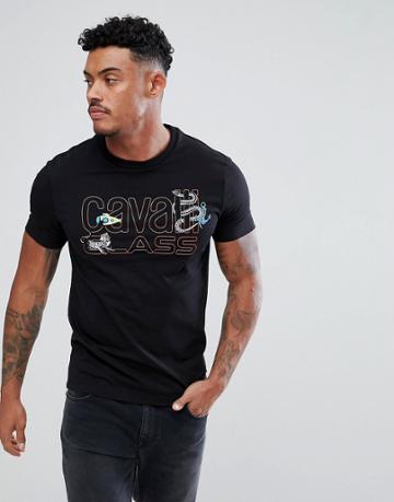 Cavalli Class T-shirt In Black With Large Logo - Black