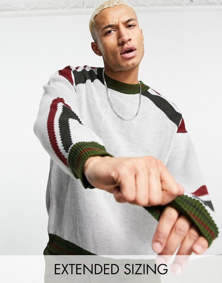 Asos Design Knitted Sweater With Raglan Stripes-white