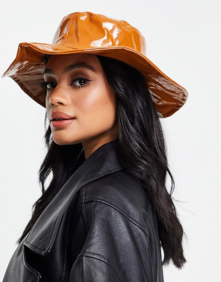 Svnx Pu Leather Fedora In Tan-brown