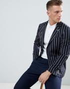 Burton Menswear Regular Fit Blazer In Navy Stripe - Navy