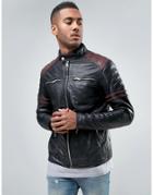 Barneys Leather Jacket With Stipe Arms - Black