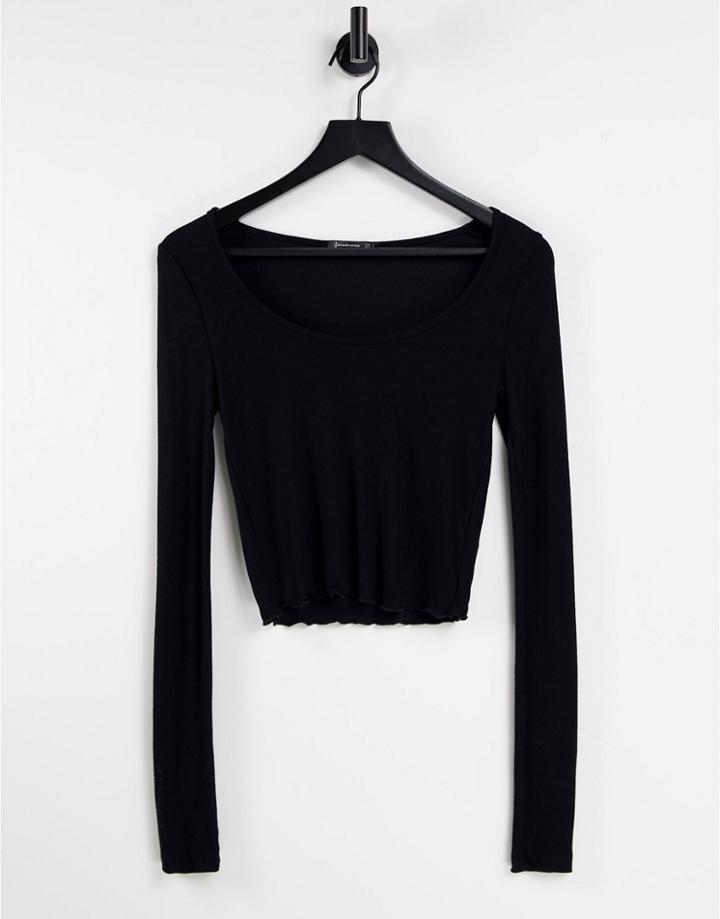 Stradivarius Scoop Neck Fitted Top In Black