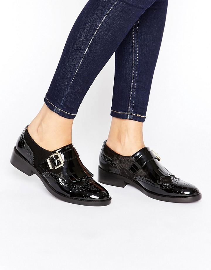 Dune Factor Gospel Strap Monk Patent Flat Shoes - Black