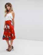 Asos Scuba Prom Skirt With High Waist Detail In Floral Print - Multi