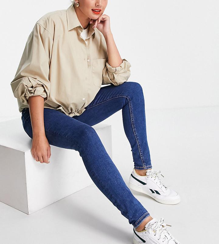 Asos Design Maternity Ridley Skinny Jeans In Mid Wash With Over The Bump Waistband-blues