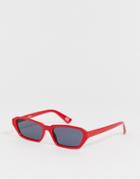 Asos Design Rectangle Sunglasses With Plastic Red Frame With Smoke Lenses - Red