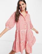 Monki Sosso Mini Smock Dress In Red Gingham Print