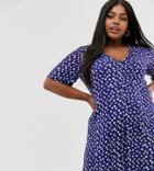 Glamorous Curve Relaxed Button Through Swing Romper In Daisy Print-navy