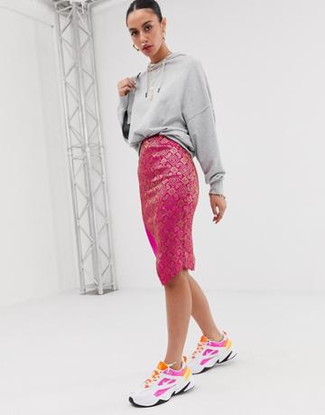 Nesavaali Wrap Front Jacqaurd Midi Skirt