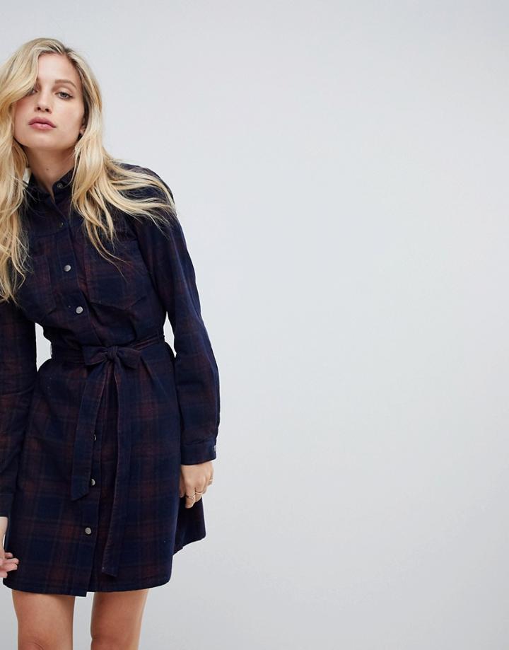 Oasis Shirt Dress With Tie Waist In Check - Multi