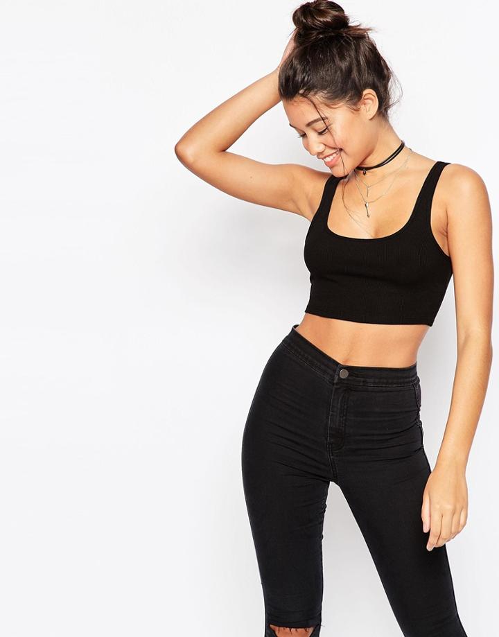 Asos Tank Crop Top In Rib - Black