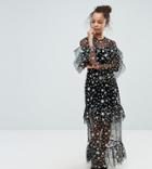 Boohoo Petite Star Embroidered Mesh Maxi Dress - Black