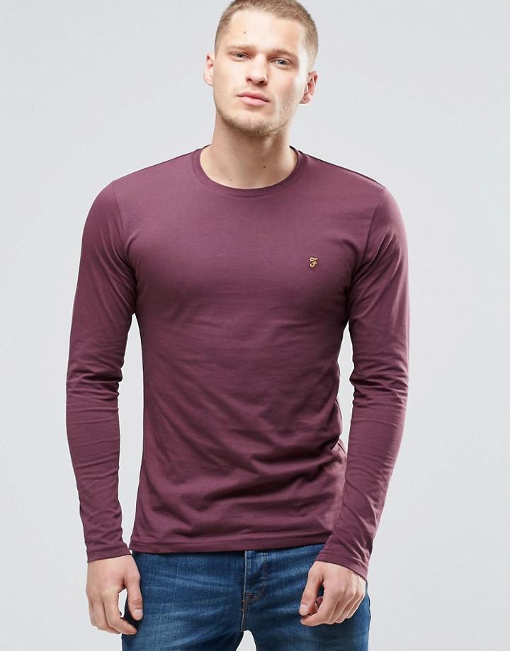 Farah Long Sleeve T-shirt With F Logo In Slim Fit In Bordeaux - Bordeaux