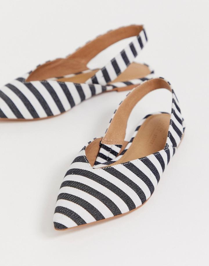 Asos Design Leisure High Vamp Slingback Ballet Flats In Stripe-multi