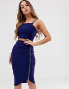 Vesper Square Neck Crop Top With Double Straps In Navy