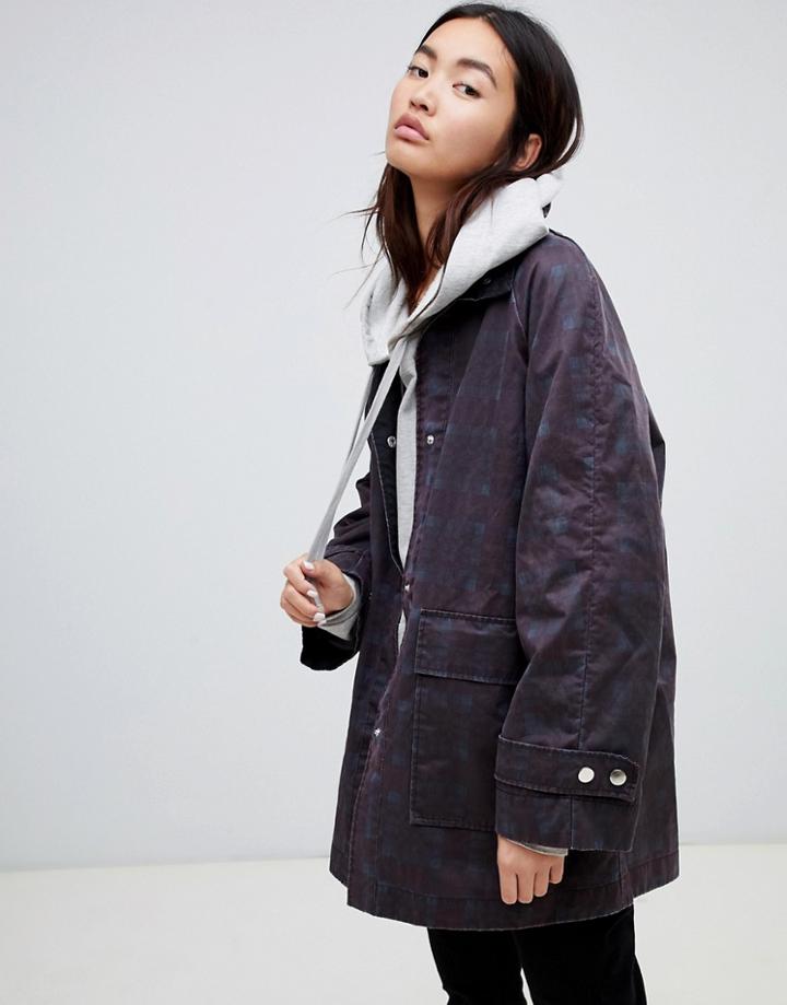 Asos Design Waxed Look Check Coat-multi