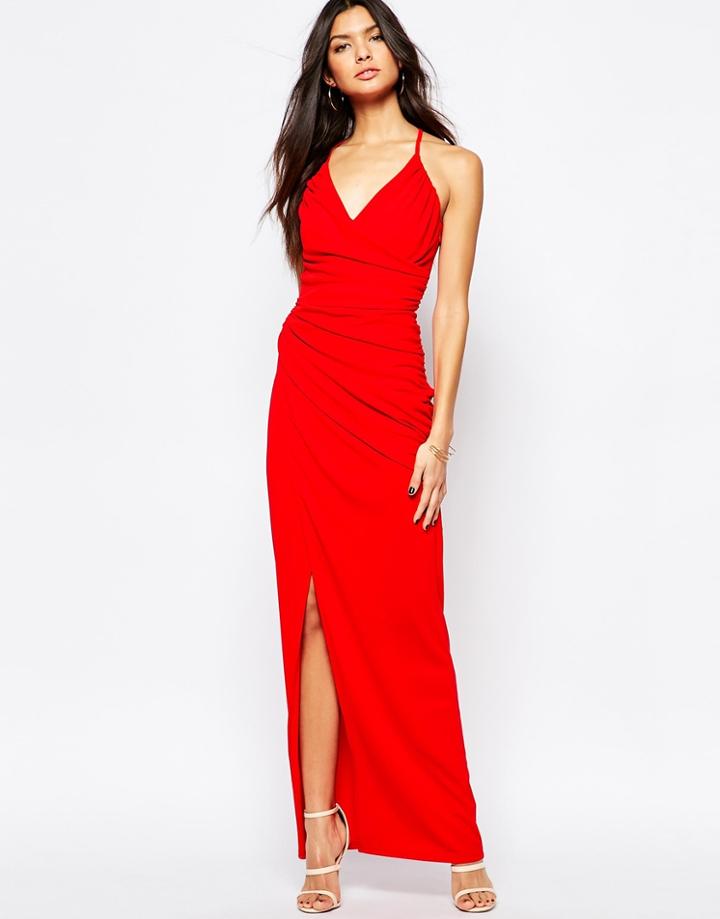 Fleur East By Lipsy Strappy Cage Back Ruched Maxi Dress - Red