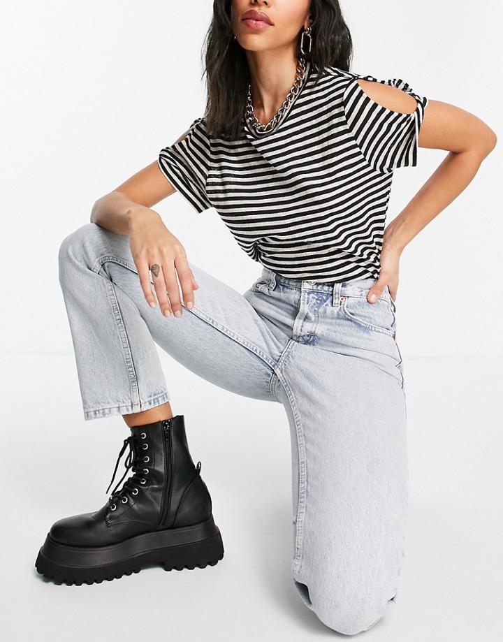 Topshop Recycled Cotton Blend Jeans In Bleach Blue-blues