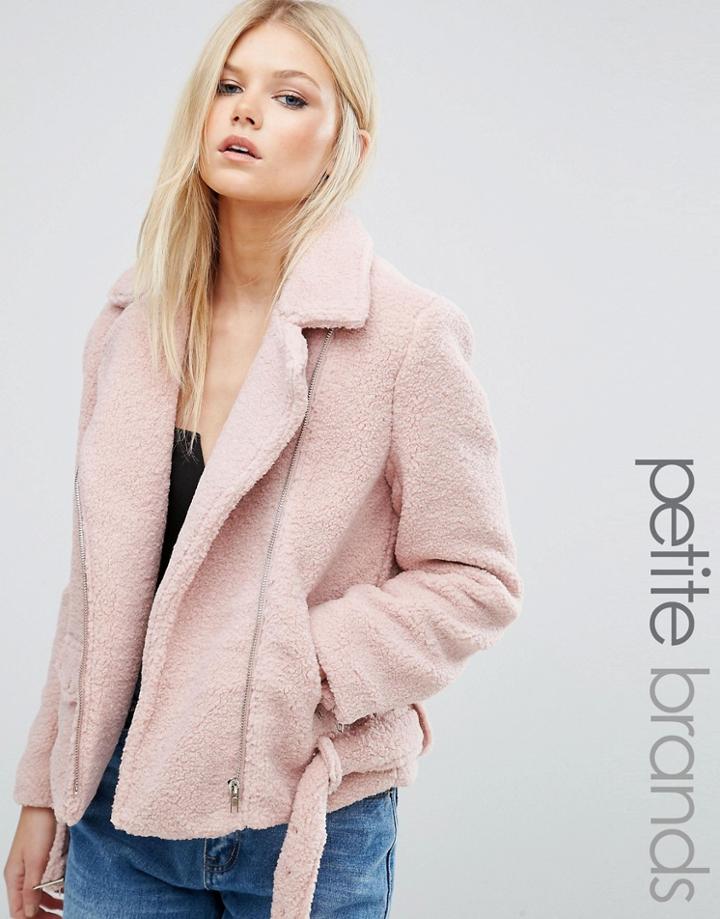 Missguided Petite Exclusive Shearling Biker Jacket - Purple