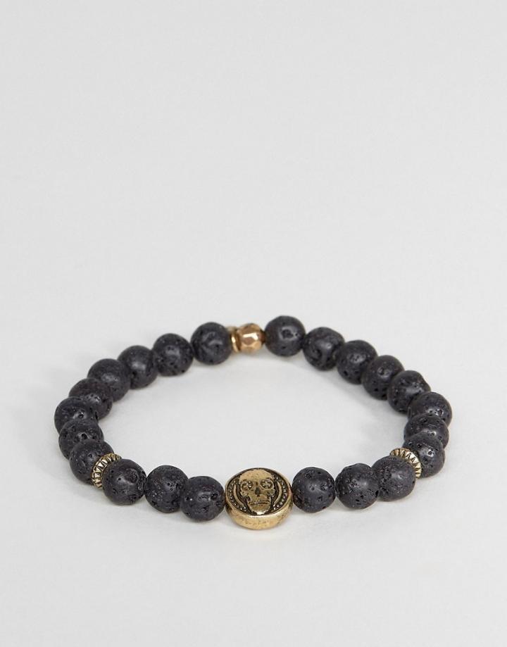 Icon Brand Lava Beaded Skull Bracelet In Black - Black