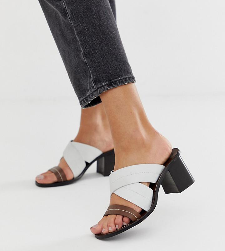 River Island Leather Heeled Sandals With Cross Front In White - Multi