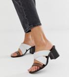 River Island Leather Heeled Sandals With Cross Front In White - Multi