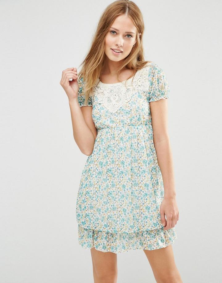 Pussycat London Dress With Crochet Top And Frill Hem - Green