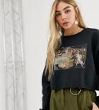 Reclaimed Vintage Inspired Crop Sweat In Black With Art Print - Black