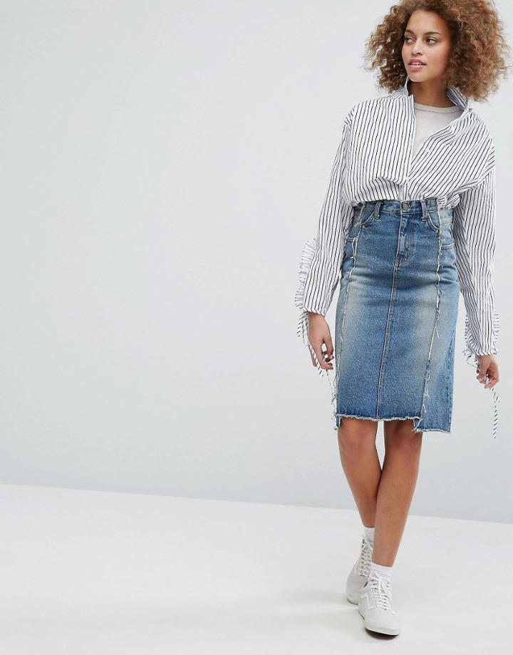Stylenanda Deconstructed Denim Skirt - Blue