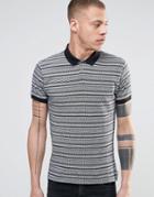 Bellfield Polo Shirt With All Over Aztec Print - Black