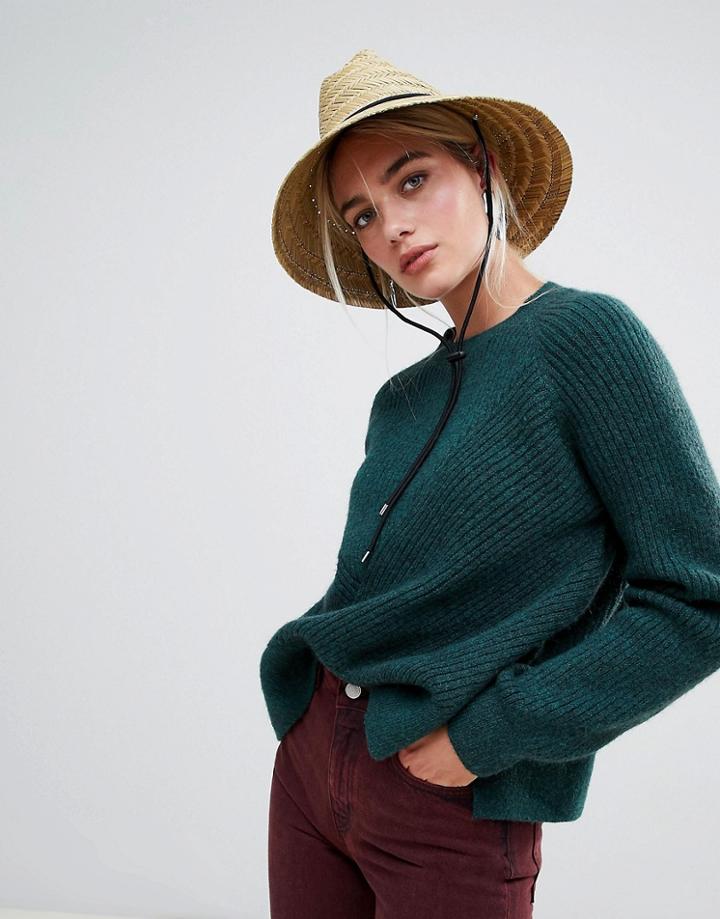 Weekday Diagonal Ribbed Knit Sweater - Green