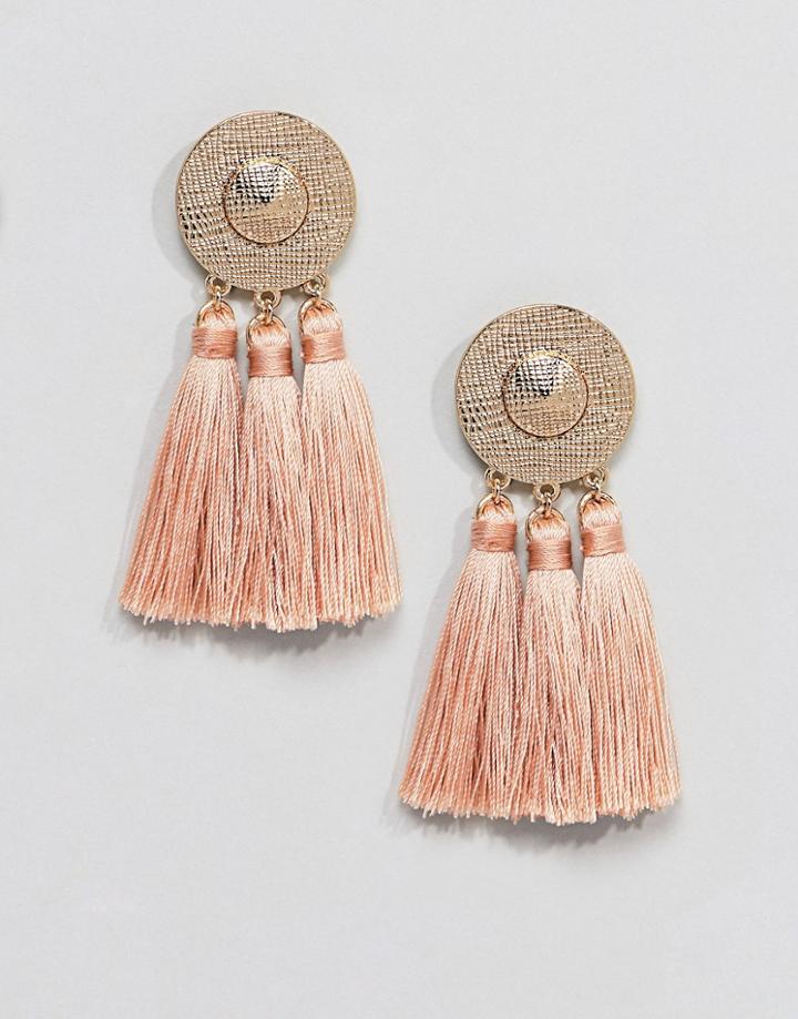 Asos Metal Disc Tassel Earrings - Pink