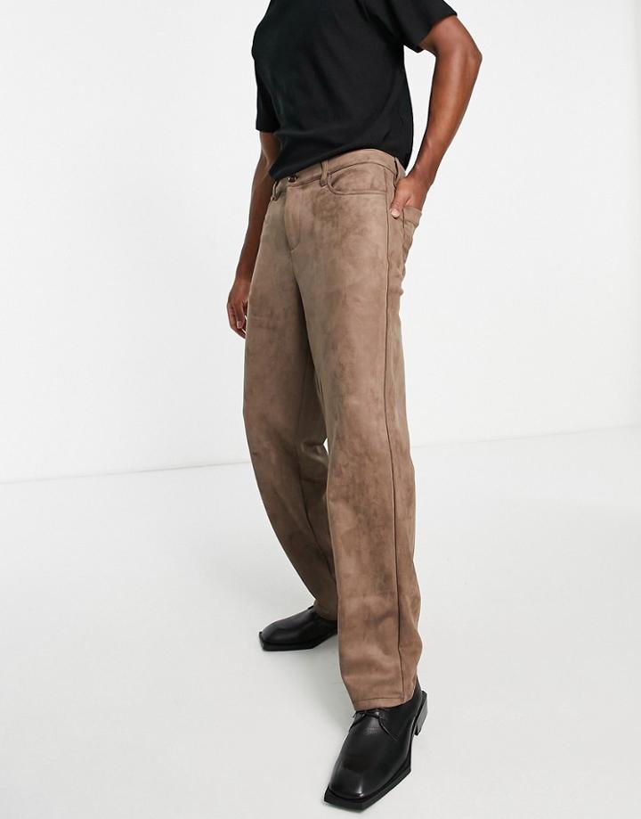 Asos Design Faux Suede Pants In Baggy Fit In Light Brown