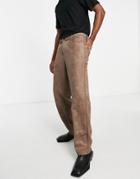 Asos Design Faux Suede Pants In Baggy Fit In Light Brown
