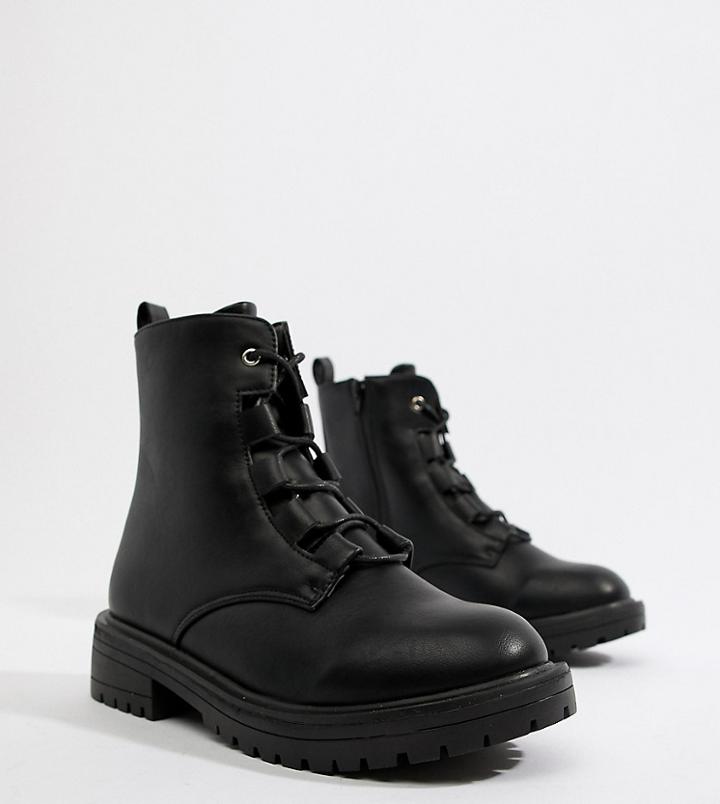 Truffle Collection Wide Fit Lace Up Ankle Boots-black