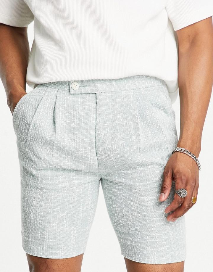 Asos Design Smart Skinny Cotton Mix Basket Weave Short In Pastel Green