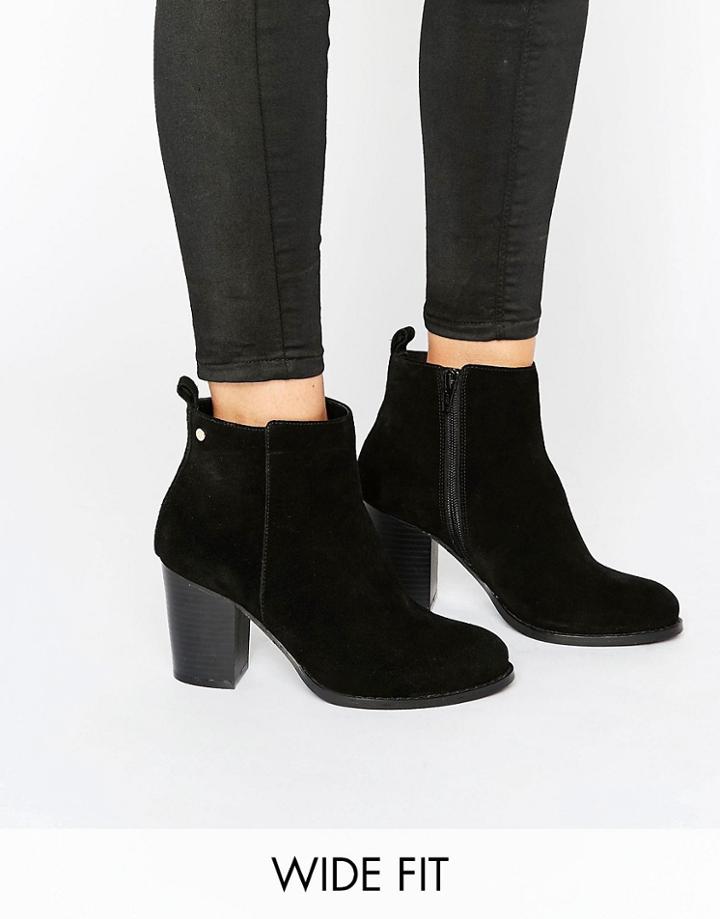 Faith Wide Fit Zip Suede Heeled Ankle Boots - Black